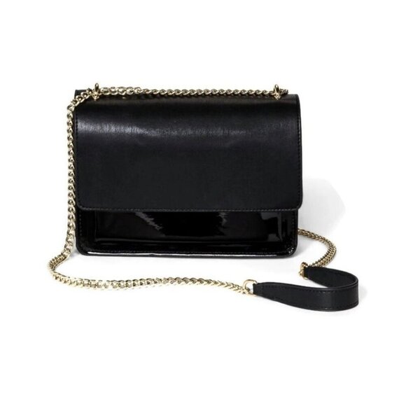 a new day Handbags - Womens Chain Flap Crossbody Handbag 9" x 7" A New Day Black Gold Tone